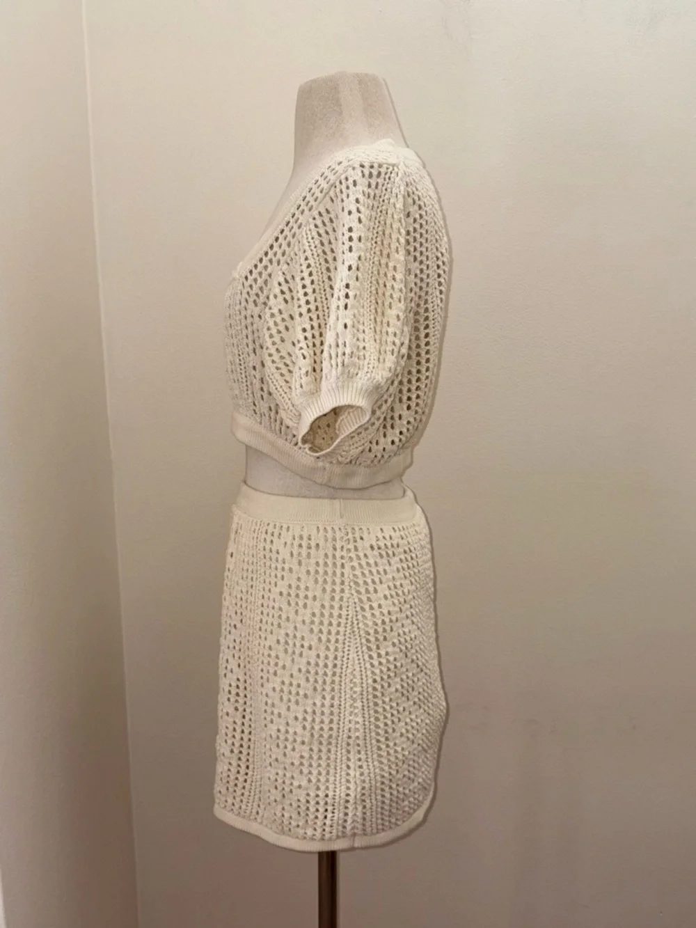 Sabo Lux Cotton Kimmi Beige Crochet Crop Top & Skirt Set Large Festival Bohemian - Picture 4 of 13